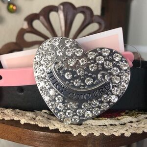 NWT Juicy Couture Black Faux Leather Belt w/ Heart Bling Buckle